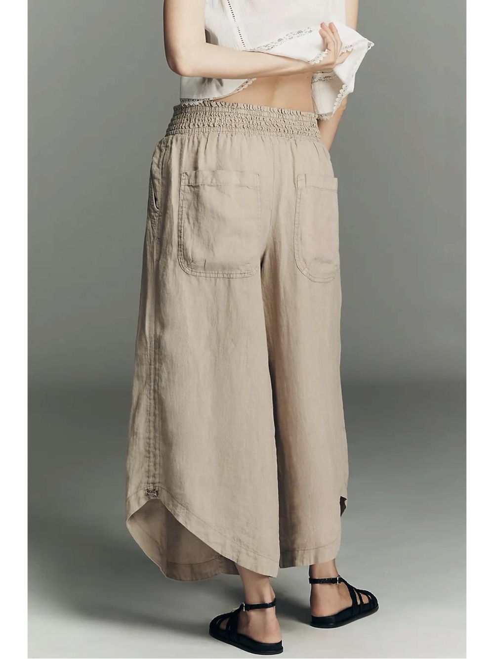 Anthropologie Ruched Linen Wide Leg Parachute Pants Beige Size XL NWT LagenLook - Picture 4 of 11